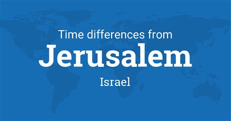 Mar 1, 2024 · Jerusalem is 7 hours ahead of Washington. If you are in Jerusalem, the most convenient time to accommodate all parties is between 4:00 pm and 6:00 pm for a conference call or meeting. In Washington, this will be a usual working time of between 9:00 am and 11:00 am. If you want to reach out to someone in Washington and you are available anytime ... 